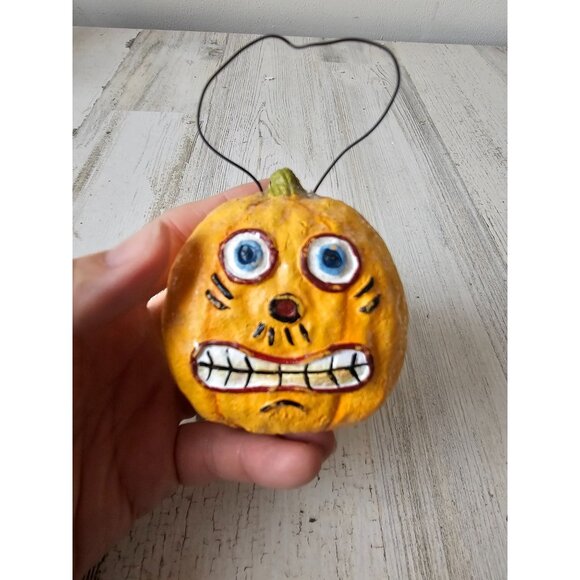 Vintage dept 56 glitter pumpkin jack-o'-lantern ornament Halloween shabby chic a - Picture 2 of 8